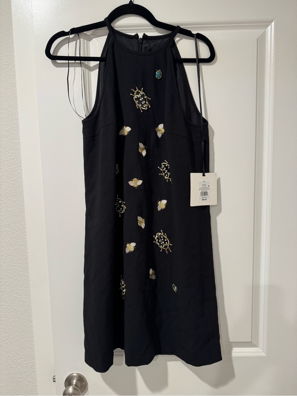 Victoria Beckham for Target Black Halter Dress with Gold & White Embroidery